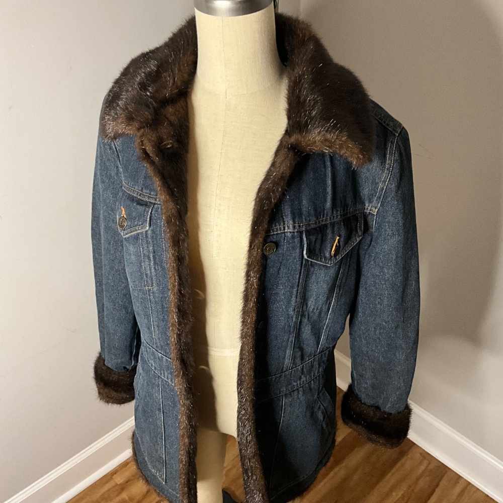 Faux Mink and Denim Jacket - Picture 3 of 8